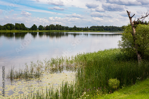 Siesikai lake in front of Siesikai castle in Ukmerge district, Lithuania photo