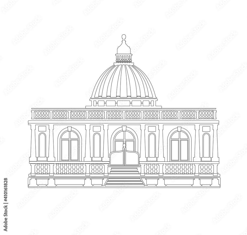 ANCIENT CLASSIC STYLE BUILDING DRAWING WITH ROMAN AND GOTHIC COLUMNS