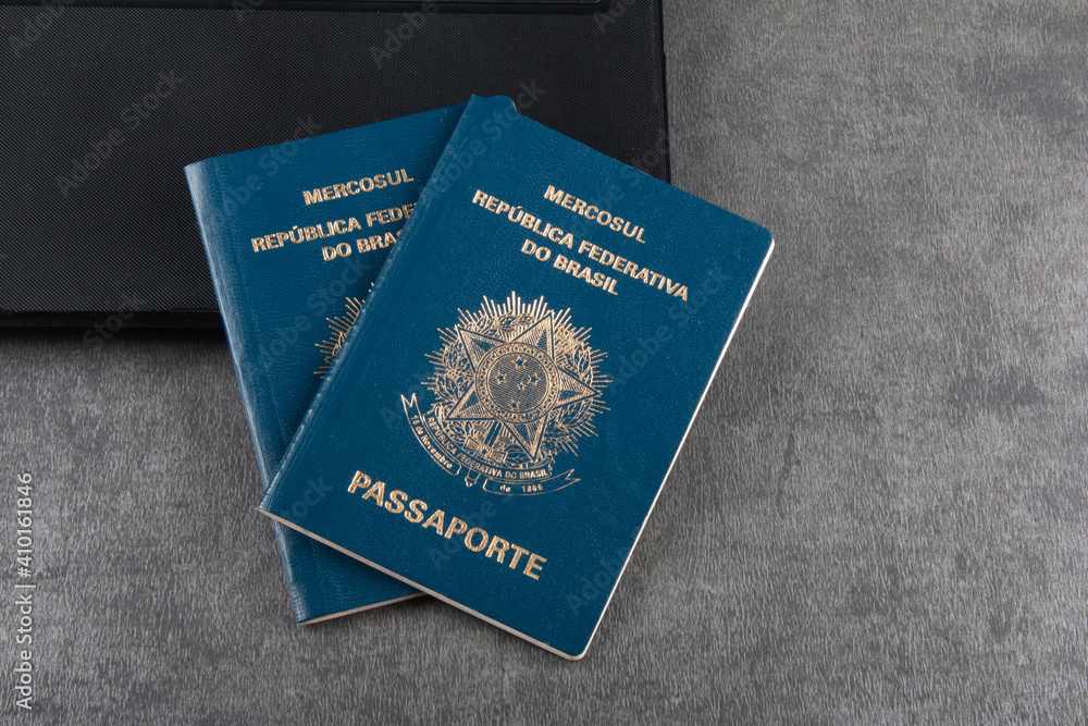 Brazilian passport on gray background with copy space Brazilian passport on gray background with copy space