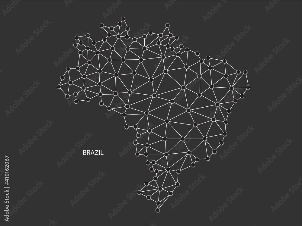 Brazil Map Point scales on black background. Wire frame polygonal network white line, dot and shadow dot. Brazil Map Point scales on black background. Wire frame polygonal network white line, dot and shadow dot.