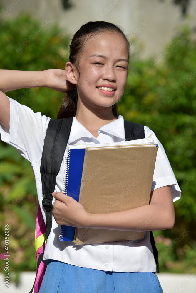 Successful Beautiful Asian Girl Student Wearing Backpack Successful Beautiful Asian Girl Student Wearing Backpack
