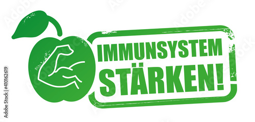 Immunsystem stärken - grüner Stempel mit Text und Symbol