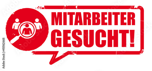 Mitarbeiter gesucht - roter Stempel mit deutschem Text