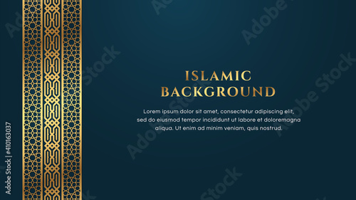 Islamic Arabic Blue Golden Ornament Arabesque Pattern Border Background