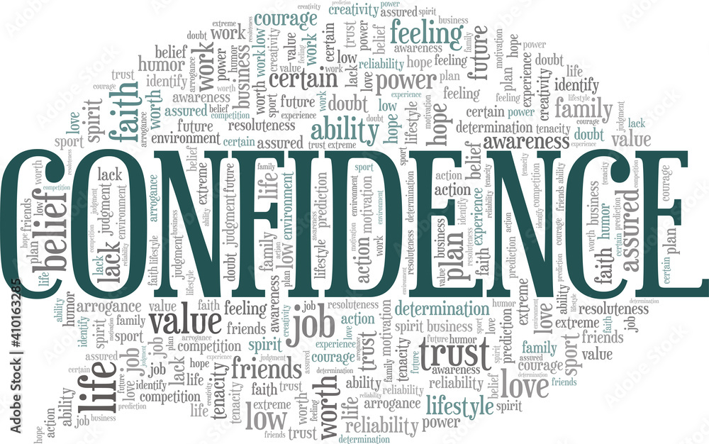 Fototapeta premium Confidence vector illustration word cloud isolated on a white background.