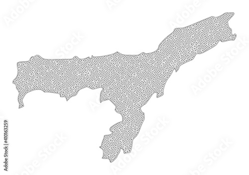 Polygonal mesh map of Assam State in high detail resolution. Mesh lines, triangles and points form map of Assam State.