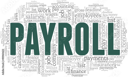 Payroll vector illustration word cloud isolated on a white background.