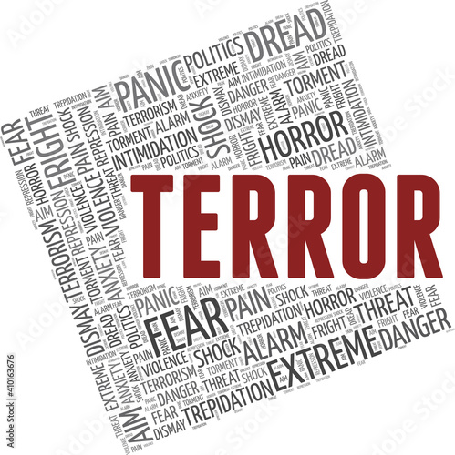 Terror vector illustration word cloud isolated on a white background.