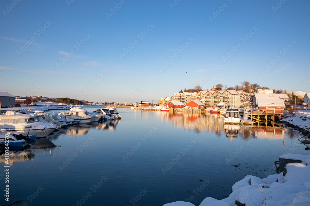 Fototapeta premium Winter picture from the harbor Brønnøysund town in the middle of Norway,Helgeland,Nordland county,Norway,scandinavia,Europe
