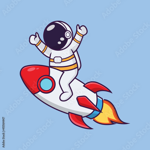 Cute astronaut riding a rocket