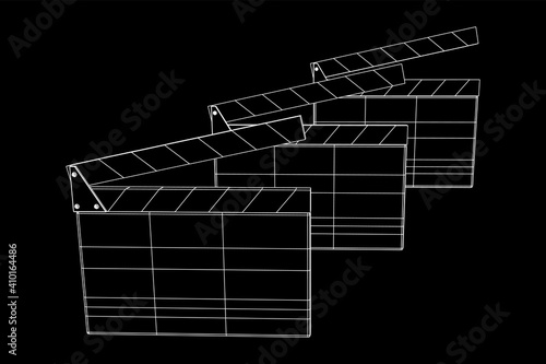 Movie clapper board. Film cinema concept. Wireframe low poly mesh vector illustration