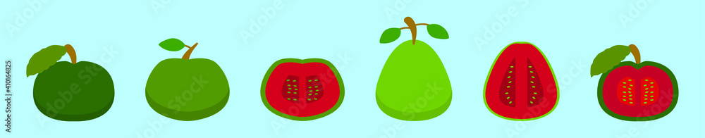 set of guava cartoon design template with various models. vector illustration isolated on blue background set of guava cartoon design template with various models. vector illustration isolated on blue background