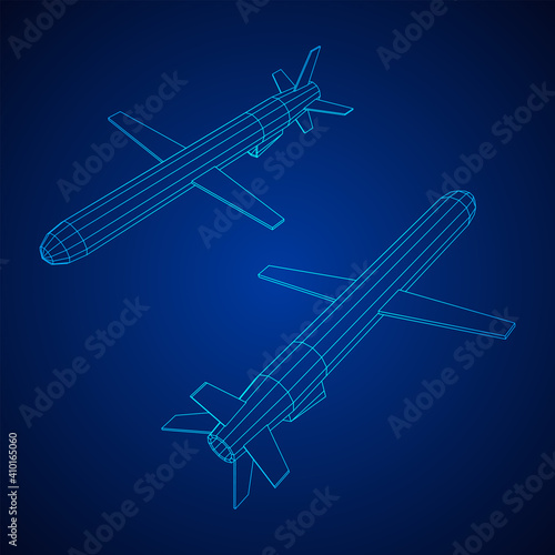 Flying supersonic cruise missile. Wireframe low poly mesh vector illustration