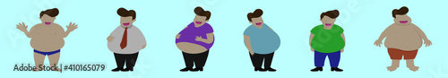 set of fat guy cartoon icon design template with various models. vector illustration isolated on blue background