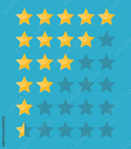 Five stars icon isolated on blue background. Stars rating icon for website and mobile apps. Vector illustration