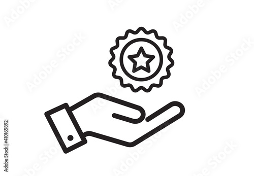 Top services rating icon isolated on white background. Star in hand icon. Vector illustration