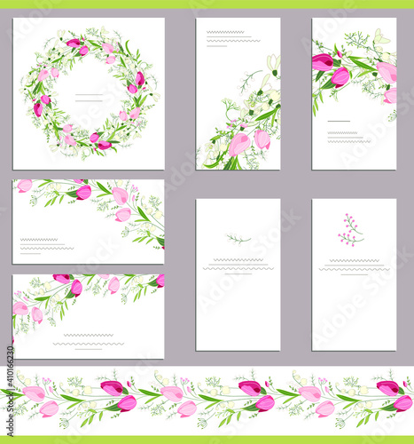 Greeting cards with different floral elements for season design