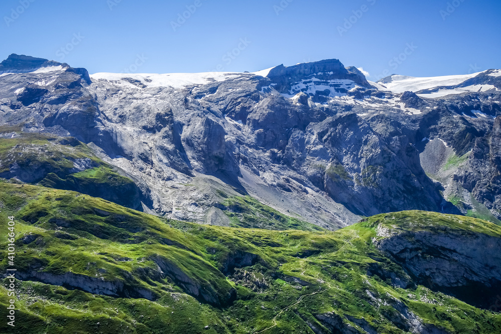Fototapeta premium Alpine glaciers and mountains landscape in French alps.