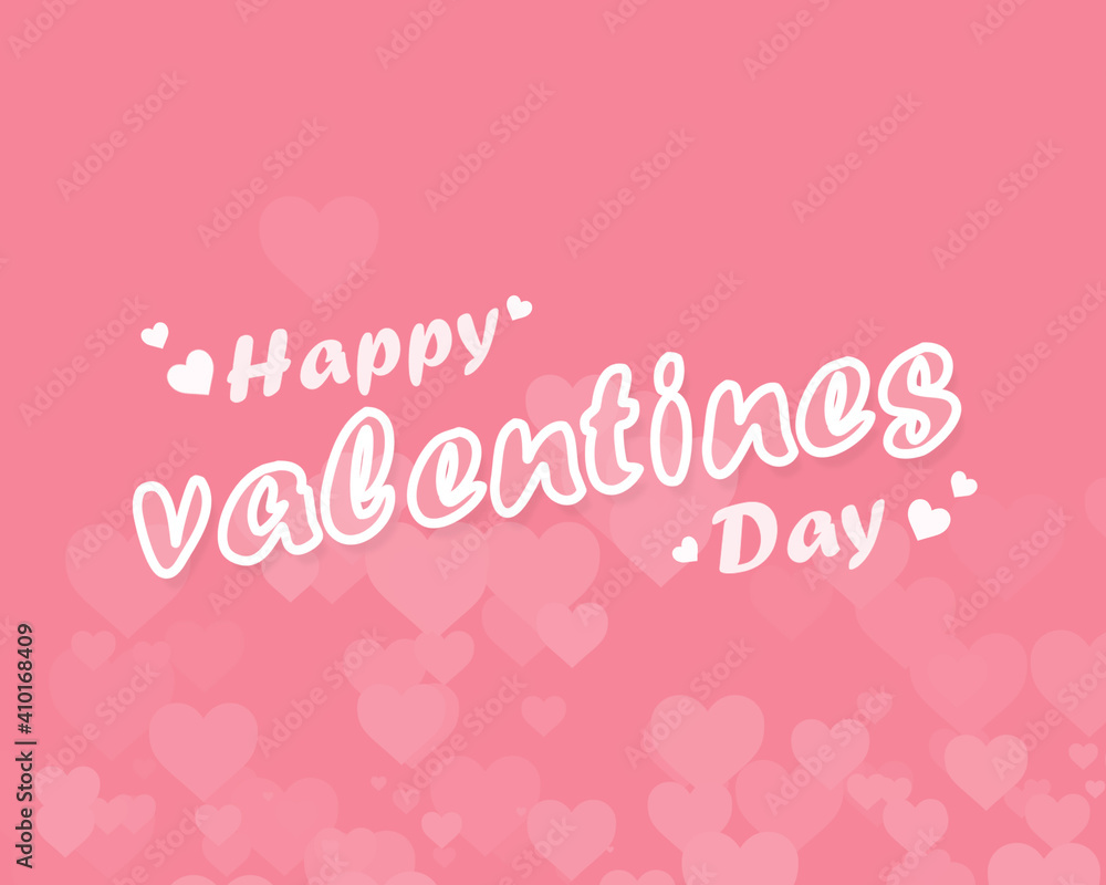 Happy Valentine's day text. Pink background with hearts.