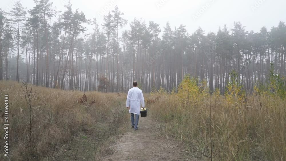 Environmental scientist walking through the forest Environmental scientist walking through the forest