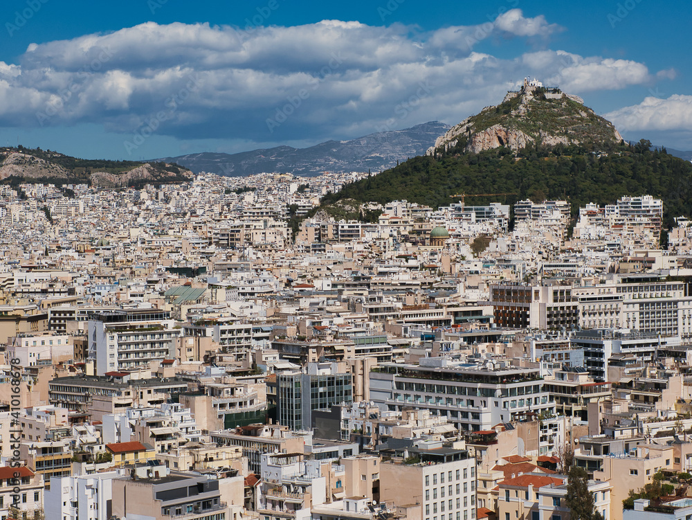 Cityscape of modern Athens, Greece