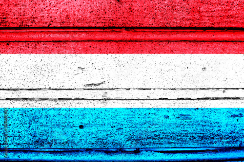 National flag of Luxembourg, abbreviated with lu; a realistic 3d image of the national symbol from an independent country painted on a wooden wall