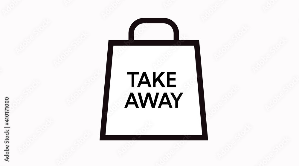 Vector Isolated Black and White Take Away Bag Icon or Sign Vector Isolated Black and White Take Away Bag Icon or Sign
