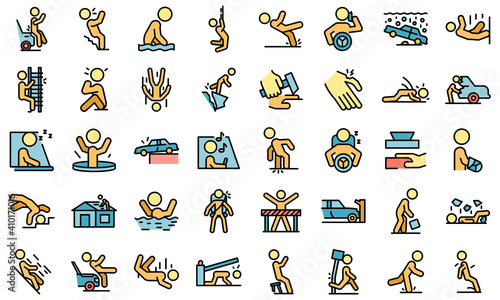 Careless person icons set. Outline set of careless person vector icons thin line color flat on white