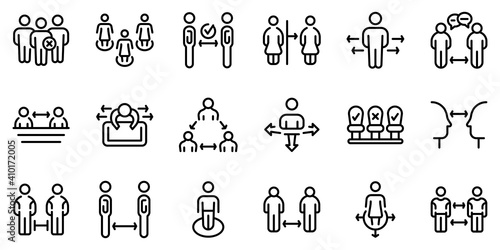 Keep distance icons set. Outline set of keep distance vector icons for web design isolated on white background