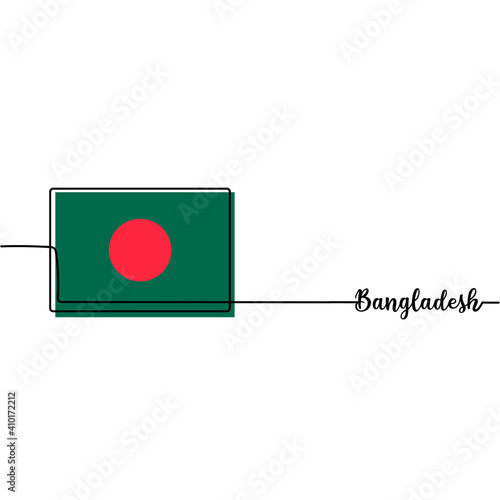 Free Download Vector illustration. Continuous one line drawing of the Bangladesh flag.Flag of the Bangladesh and lettering Bangladesh - GFXLoad