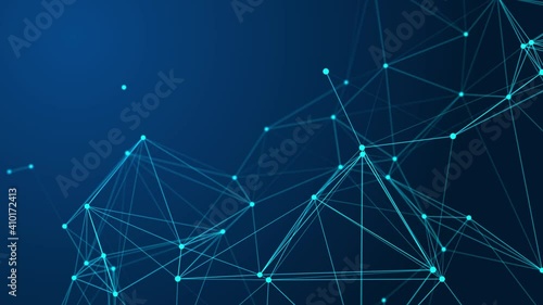 Abstract background with interweaving of lines and dots. Network connection structure. Data exchange. 3D Seamless loop.