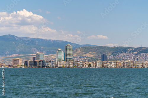 Izmir, Turkey. June 6, 2019: Panoramic landscape of the Aegean Sea and buildings in the city. photo