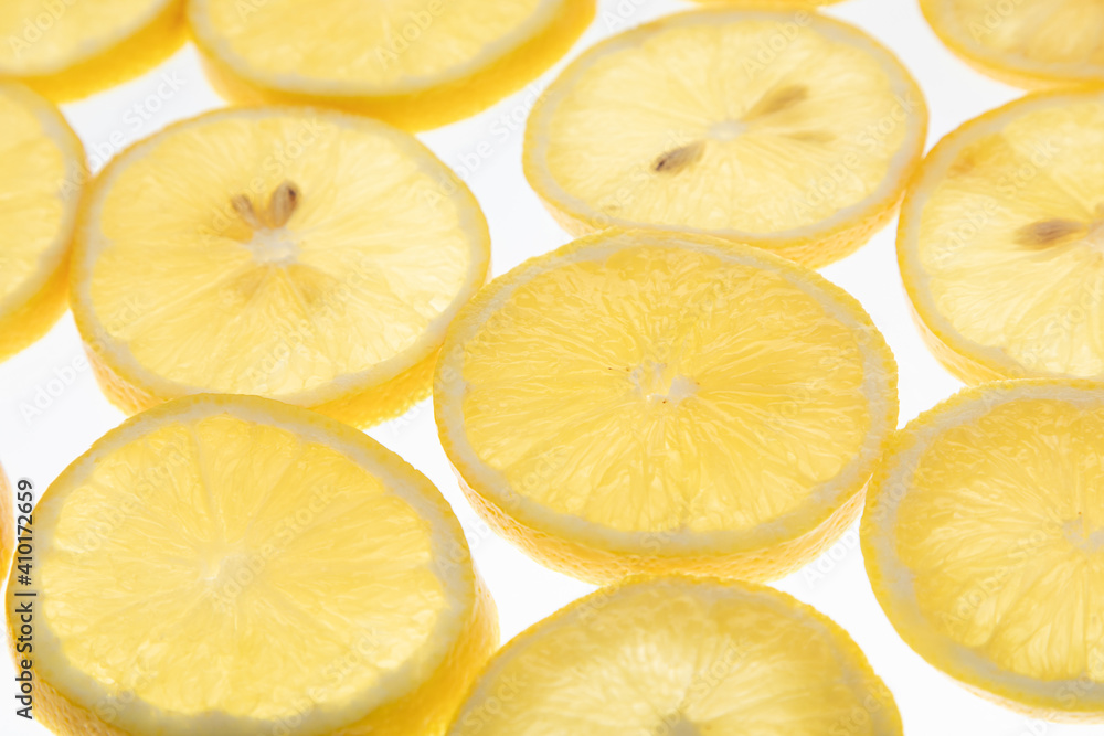 lemon slices with seeds on white background lemon slices with seeds on white background