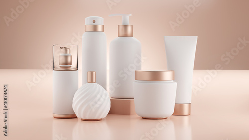 Six cosmetics packaging mix 3d Illustration 