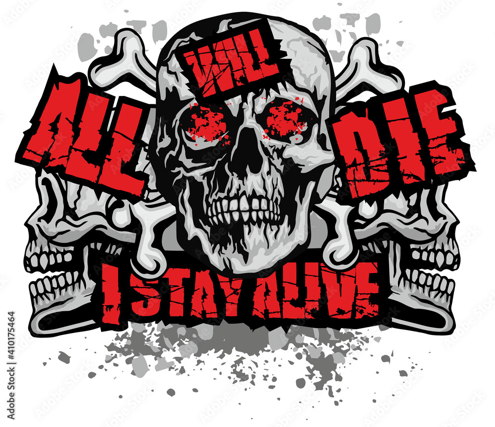 aggressive emblem with skull,grunge vintage design t shirts