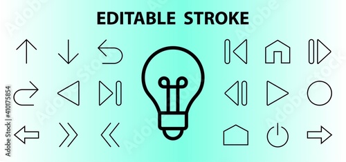 Set of line arrows, directions, arrows, contains icons such as pause, continuation, directly, to the right, Editable stroke. 480x480, On a white background, Vector illustration