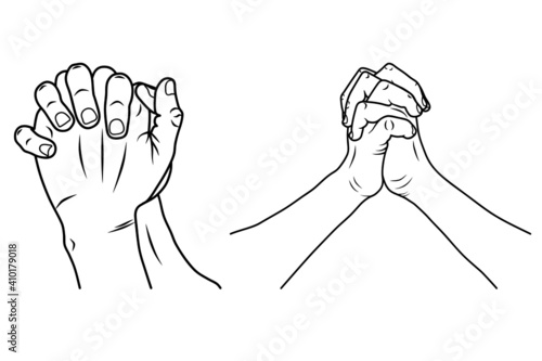 Front view and side view vector of hand gesture in a pray posture isolated on white background