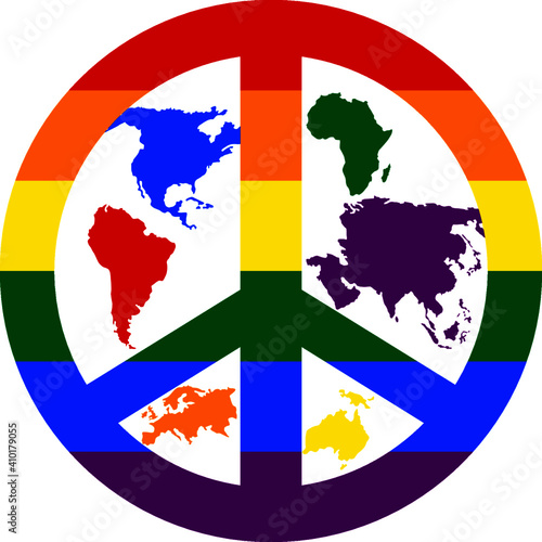 LGBT Peace symbol with the wold map inside