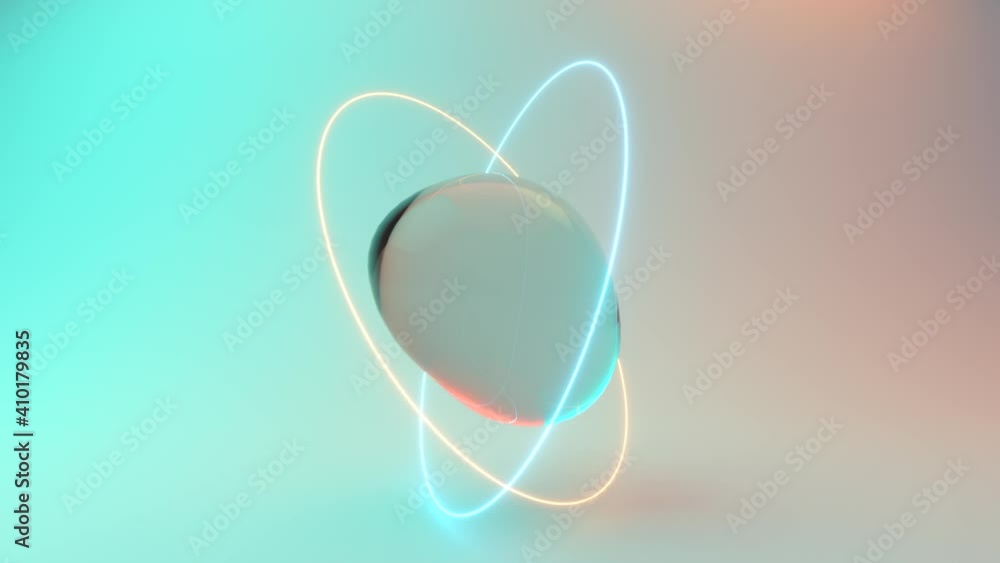 Abstract background with morphing water spheres illuminated by neon rings. 3d animation of seamless loop Abstract background with morphing water spheres illuminated by neon rings. 3d animation of seamless loop