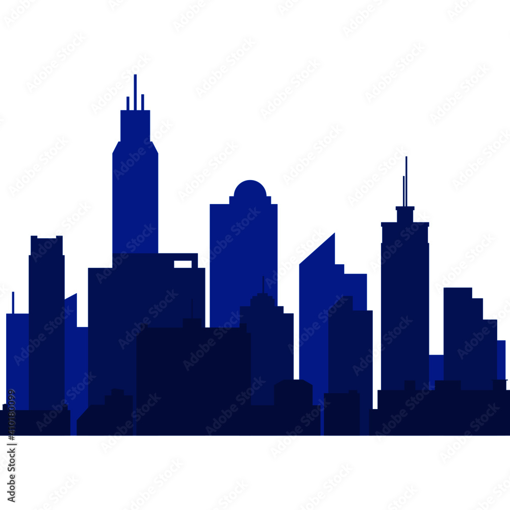 Naklejka premium Vector of silhouette of city towers and skyscrapers in blue