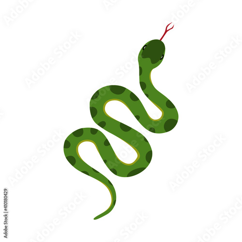 Vector of a green snake slithering in action with tongue out