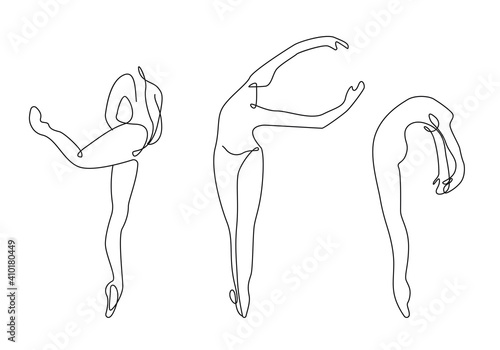 Ballerinas Set Minimalist One Line Drawing. Women Dance Contour Illustration. Ballet Modern Minimalist Drawing. Woman Ballerina One Line Illustration. Vector EPS 10