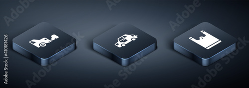 Set Isometric Car exhaust, Plastic bag and icon. Vector.