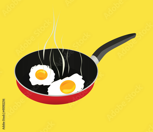 Two fried eggs in frying pan. vector
