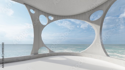 Architecture interior background room with sea view 3d render © Annuitti
