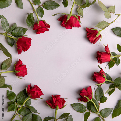 circle pattern of red roses , perfect romantic copy space