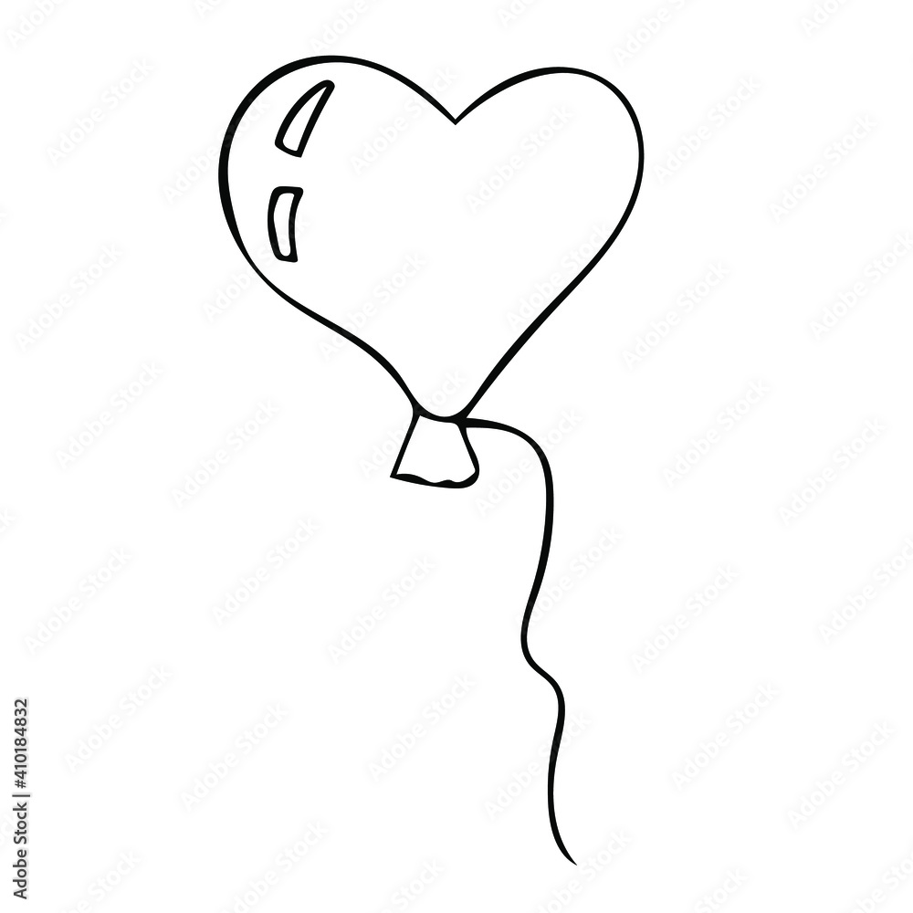 A balloon in the shape of a heart. Vector doodle illustrations for Valentine's Day greeting cards, wedding cards and romantic design.