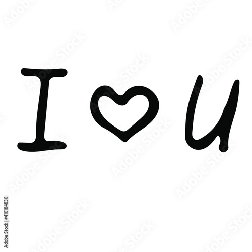 The inscription "I love you" is abbreviated and instead of "I love" the heart. Vector doodle illustrations for Valentine's Day greeting cards, wedding cards and romantic design.