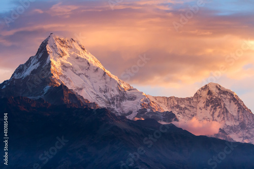 Beautiful Annapurna mountain range at sunrise, Nepal, Himalayas.