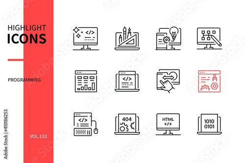Programming - modern line design style icons set
